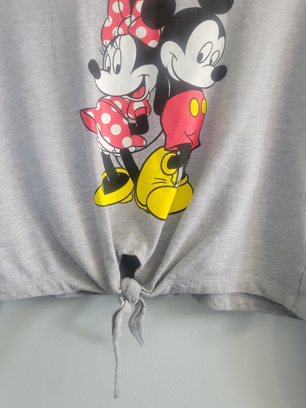 DISNEY Mickey & Minnie Mouse Cropped Tie-Front Sweatshirt Womens Sz M - Picture 4 of 11